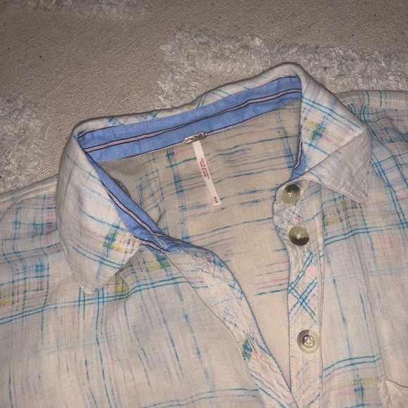Free people nwot shore vibes plaid cream button up boho casual top fall classic - Picture 7 of 8